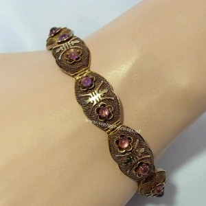 Export verguld vermeil zilveren Chinese filigrain armband met rose stenen China Antieke oude vintage silver gilded bracelet with pink stones and safety chain 2.JPG
