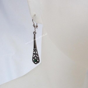 Vintage 925 sterling zilveren hang oorbellen met malachiet silver earrings with Malachite oude old 3.JPG