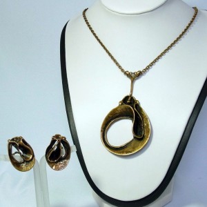 Modernist Finnland Finland Hannu Ikonen bronze set necklace earrings clips d.JPG