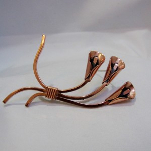 Renoir America koperen copper lily Blossoms brooch large vintage designer modernist Art Deco 1960s 4.JPG