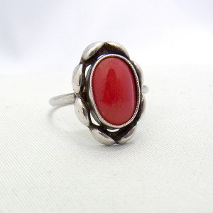 Old Oude Nederlands Dutch 85 silver zilveren ring met bloedkoraal koraal coral red vintage antique designer 3.JPG