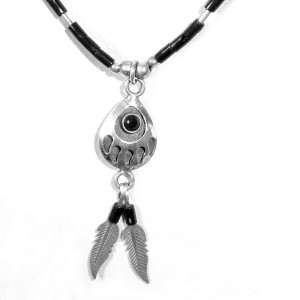 Native American Navajo Indianen 925 sterling zilver necklace collier onyx onix vintage traditional tribal designer bear claw beren voet beer 6.JPG