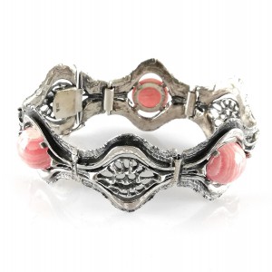 Teka Theodor Klotz Pforzheim Germany Duitsland 925 sterling zilveren silver rhodochrosiet rhodochrosite link bracelet schakel armband vintage modernist designer organic brutalist 1.jpg