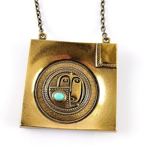 Jorma Laine Finland vintage modernist brutalist bronze bronzen pendant necklace collier hanger ketting Turun Hopea face 1970s 70er jaren Scandinavian 3.jpg