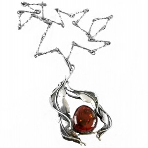 Poolse Polish old oude Vintage Art nouveau stijl style sterling silver 925 zilveren designger necklace penadant collier hanger ketting  barnsteen amber vintage 1.jpg