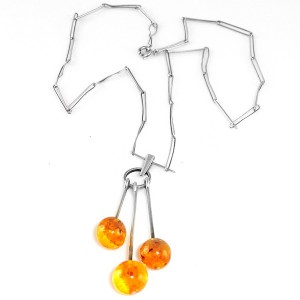 Fischland Germany Duitsland oud old vintage 835 zilveren silver pendant necklace hanger ketting collier real amber barnsteen modernist 5.JPG
