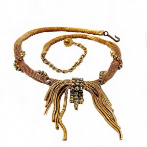 Vintage gold plated goud Mesh rhinestone aurore borealis necklace collier designer costume 1950s 1960 50er 60er jaren 2a.jpg