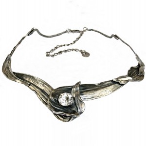 Ermani Bulatti vintage Dutch design designer silver tone antiqued organic shaped necklace collier ketting choker  Nederlands brass metal 6.JPG