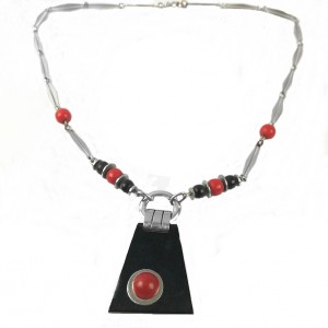 Art Deco Machine Age modernist vintage Jacob Bengel  necklace ketting collier chrome chroom lucite galalith 1a.jpg