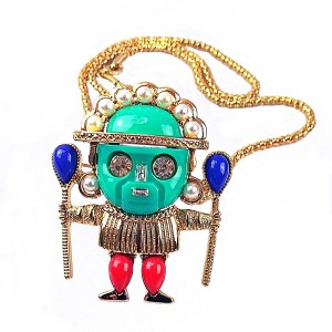 Kenneth J. Lane (KJL) vintage designer Tribal Aztec African Warrior hanger broche ketting pendant brooch chain necklace 1970s 70er jaren 11.jpg