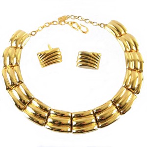 Original Vintage desigener costume jewelry YSL Yves Saint Laurent France adjustable necklace earring set oorbellen collier ketting choker gold tone goudkleurig 2a.jpg