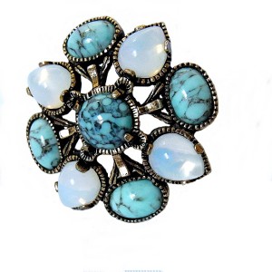 Miracle Scotland Schotland vintage designer brooch broche gold tone goudkleurig blue moonstone turkoise maansteen 3.jpg