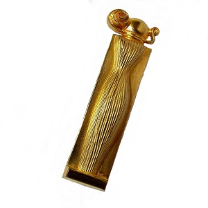 Givenchy Paris designer Perfume Organza  brooch broche gold tone goudkleurig vintage French Frans modernist 2004 1.jpg