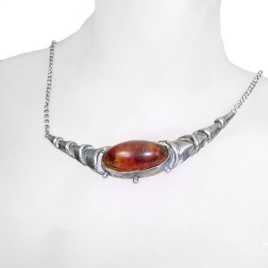 Perli Pe 925 sterling silver zilveren collier ketting necklace baltic amber Baltisch banrsteen vintage designer modernist Germany Martha May1.JPG