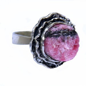 835 Silver zilveren adjustabel verstelbare ring rhodochrosite rhodochrosiet Germany Duitslanf Pforzheim vintage modernist designer 5.JPG