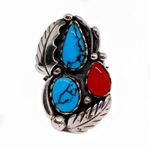 Navajo Indianen Native Ammerican sterling silver ring zilveren vintage traditional tribal designer coral turqois turkoise koraal 6a.jpg