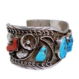 925 zilveren Navajo armband met koraal en turquoise bracelet coral turquois vintage sterling silver native american cuff traditional 2.jpg