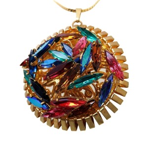 Vintage multicolour pendant necklace hanger ketting collier large grote goldtone goudkleurig metaal 60er jaren 1960s designer costume 2a.jpg