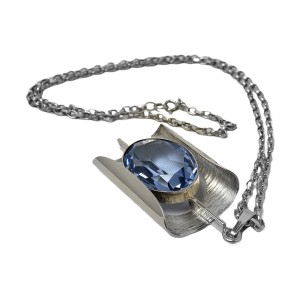 925 sterling zilveren hanger met ketting pendant chain necklace modernist modernistische 1972 Brittish import Engels aquamarine Aquamarijn  vintage designer 1.jpg