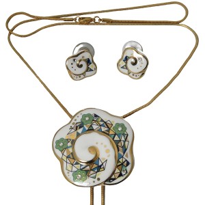 Goebel porcelain porseleine bolo ketting collier necklace set stud earrings oorbellen oorstekers vintage designer artist Germany Duitsland 2a.jpg