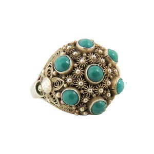 Chinese Chinees zilveren silver adjustable verstelbare ring gold plated Turquoise Turkois filigrain filiigree vintage antique designer old oud 5.jpg