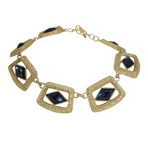 Anne Klein America Amerika chunky vintage necklace gripoix collier ketting statement vintage designer blue stone blauw gold goud 3a.jpg