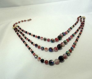 Christian Dior designer vintage costume jewelry necklace collier ketting adjustable verstelbaar 3 rows drie rijen glass beads glas kralen eighties 80er jaren b.JPG