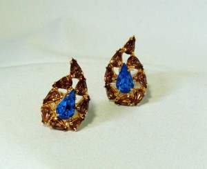 Vintage Made in England clip earrings oorbellen blue brown costume jewelry mid century blauw bruin jaren 50 60 50er 50er fifties sixties 1950s 1960s 1.JPG