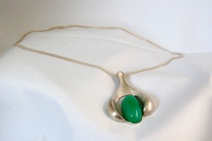 Jacob Jensen 925 silver zilveren collier ketting hanger necklace pendant green stone groene steen origial box originele doos Denmark Denemarken Scandinavian Vintage Designer Modernist Rare 2.JPG
